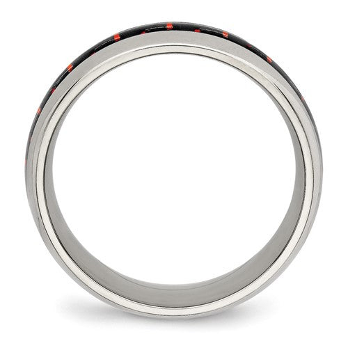 Stainless Steel Polished with Black and Red Carbon Fiber Inlay 8mm Band