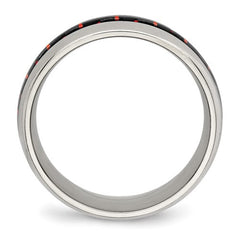 Stainless Steel Polished with Black and Red Carbon Fiber Inlay 8mm Band
