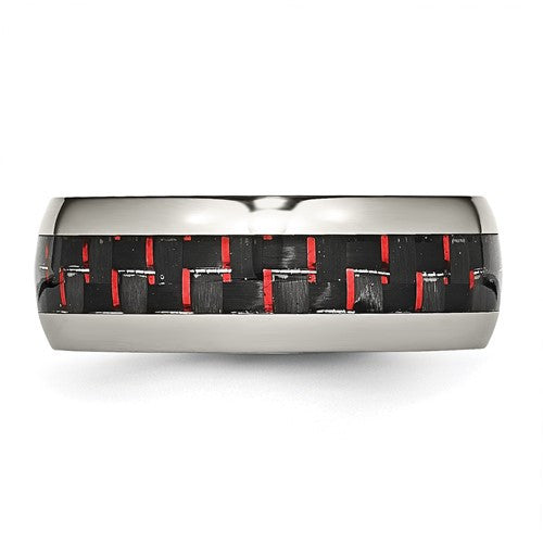 Stainless Steel Polished with Black and Red Carbon Fiber Inlay 8mm Band