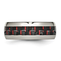Stainless Steel Polished with Black and Red Carbon Fiber Inlay 8mm Band