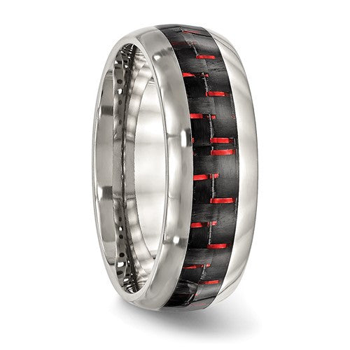 Stainless Steel Polished with Black and Red Carbon Fiber Inlay 8mm Band