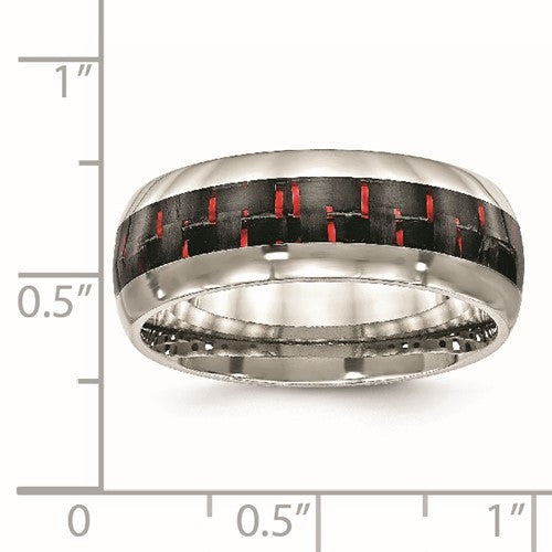 Stainless Steel Polished with Black and Red Carbon Fiber Inlay 8mm Band