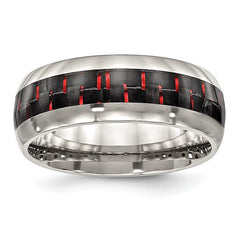 Stainless Steel Polished with Black and Red Carbon Fiber Inlay 8mm Band