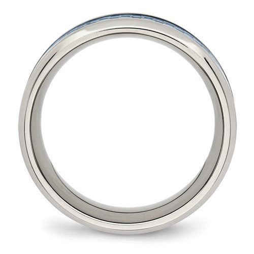 Stainless Steel Polished with Light Blue Carbon Fiber Inlay 8mm Band