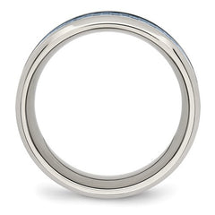 Stainless Steel Polished with Light Blue Carbon Fiber Inlay 8mm Band