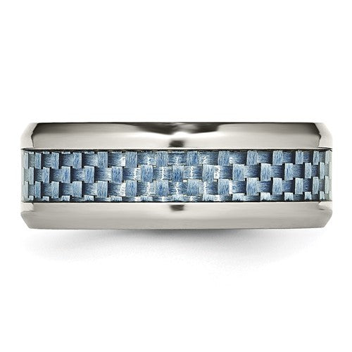 Stainless Steel Polished with Light Blue Carbon Fiber Inlay 8mm Band