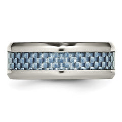 Stainless Steel Polished with Light Blue Carbon Fiber Inlay 8mm Band