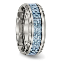 Stainless Steel Polished with Light Blue Carbon Fiber Inlay 8mm Band