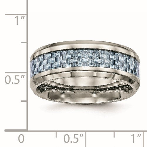 Stainless Steel Polished with Light Blue Carbon Fiber Inlay 8mm Band