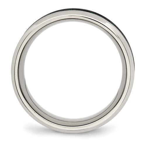 Stainless Steel Polished with Black and Green Carbon Fiber Inlay 8mm Band