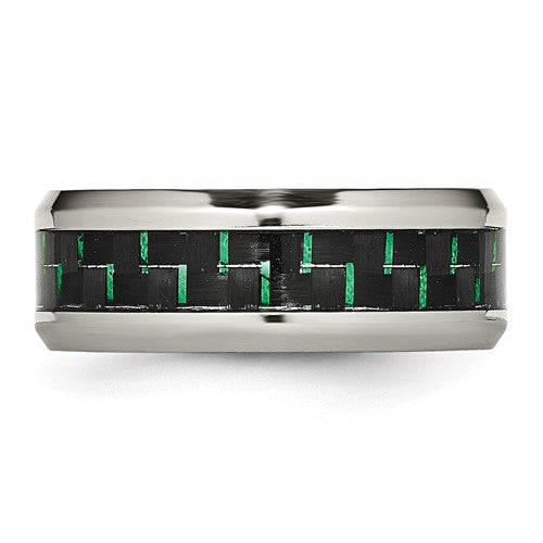Stainless Steel Polished with Black and Green Carbon Fiber Inlay 8mm Band