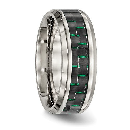 Stainless Steel Polished with Black and Green Carbon Fiber Inlay 8mm Band