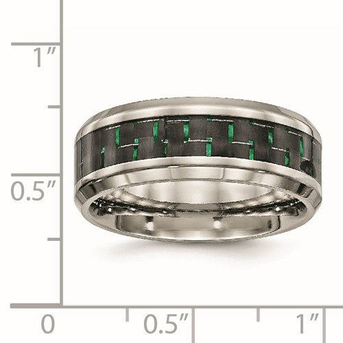 Stainless Steel Polished with Black and Green Carbon Fiber Inlay 8mm Band