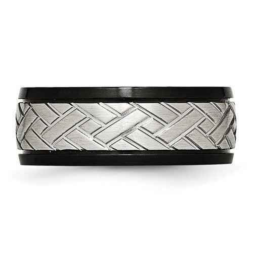 Stainless Steel Brushed Black IP-plated 8mm Grooved Band