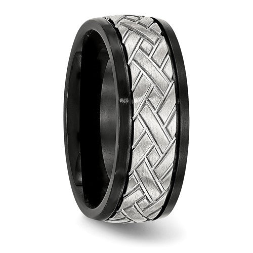 Stainless Steel Brushed Black IP-plated 8mm Grooved Band