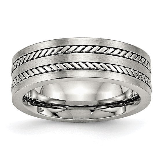 Stainless Steel Brushed and Polished Twisted 7mm Band