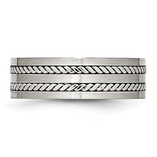 Stainless Steel Brushed and Polished Twisted 7mm Band