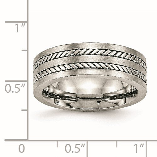 Stainless Steel Brushed and Polished Twisted 7mm Band