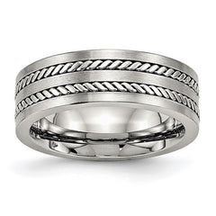 Stainless Steel Brushed and Polished Twisted 7mm Band