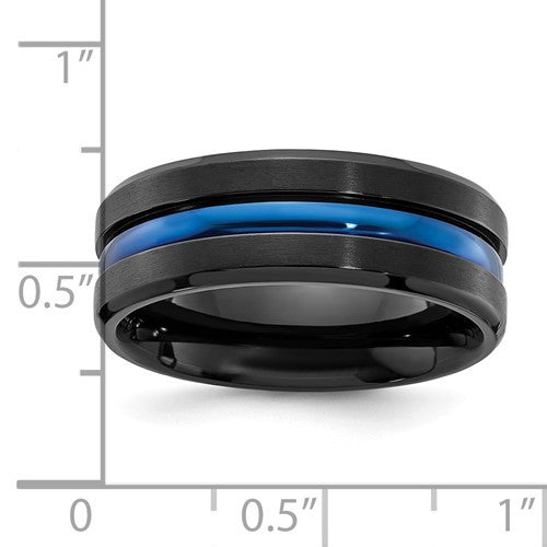Black Titanium Brushed with Polished Blue IP-plated Center 8mm Band