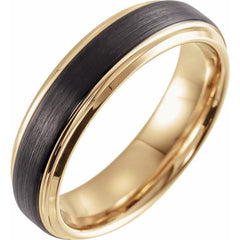 18K Yellow Gold and Black PVD Tungsten 6mm Beveled-Edge Band