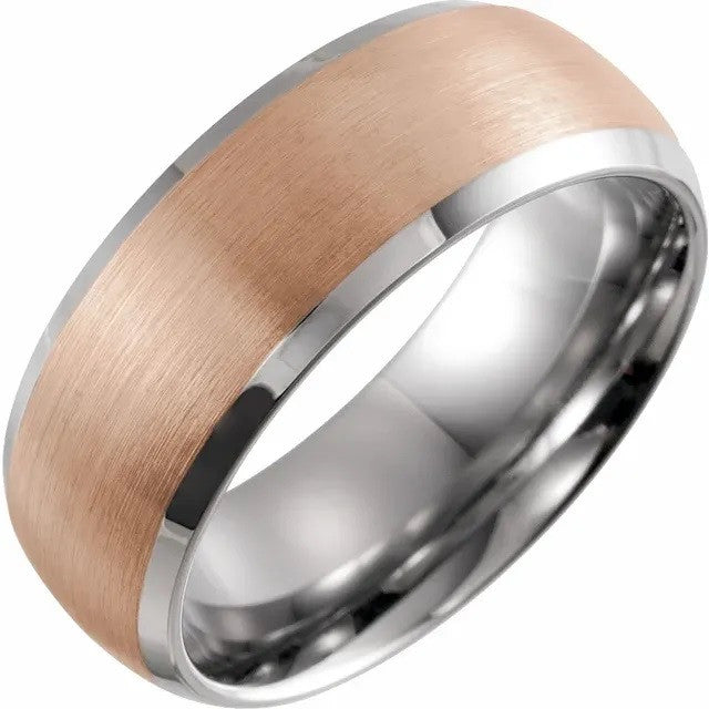 18K Rose Gold PVD Tungsten 8 mm Beveled Edge Band
