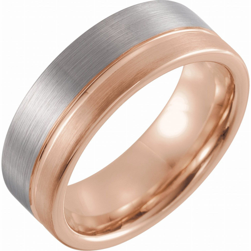 18K Rose Gold PVD Tungsten 8mm Grooved Band with Satin Finish