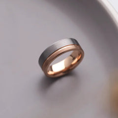 18K Rose Gold PVD Tungsten 8mm Grooved Band with Satin Finish