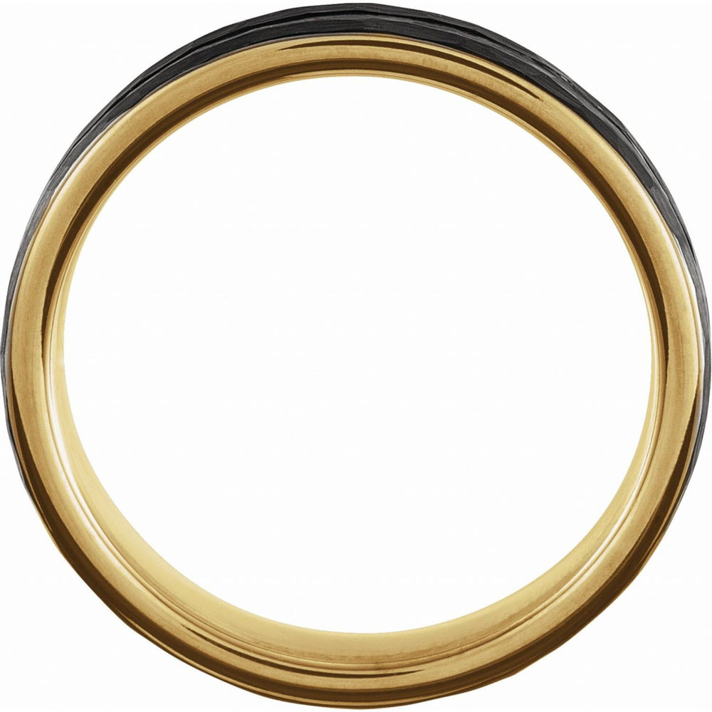 18K Yellow Gold PVD and Black PVD Tungsten 4mm Band With Hammer Finish