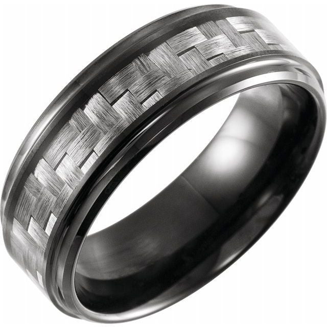Black PVD Tungsten 8mm Band with Grey Carbon Fiber Inlay