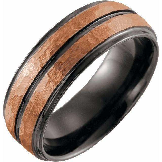 18k Rose Gold PVD and Black PVD Tungsten 8mm Grooved Band