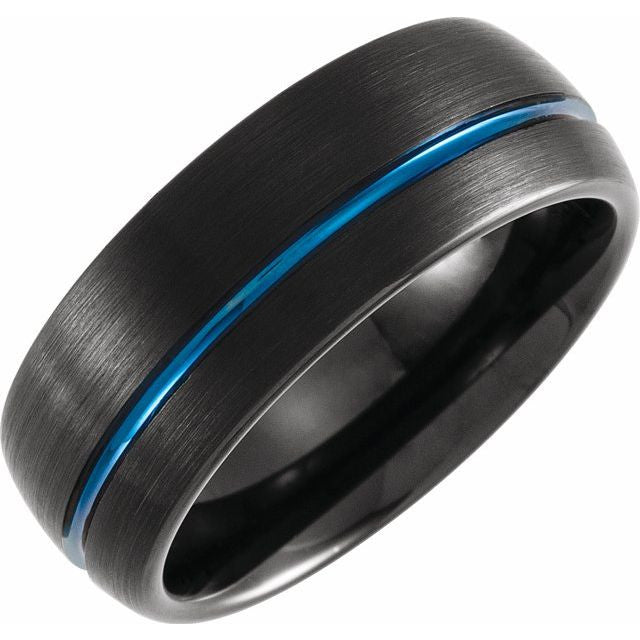 Black and Blue PVD Tungsten 8mm Grooved Band