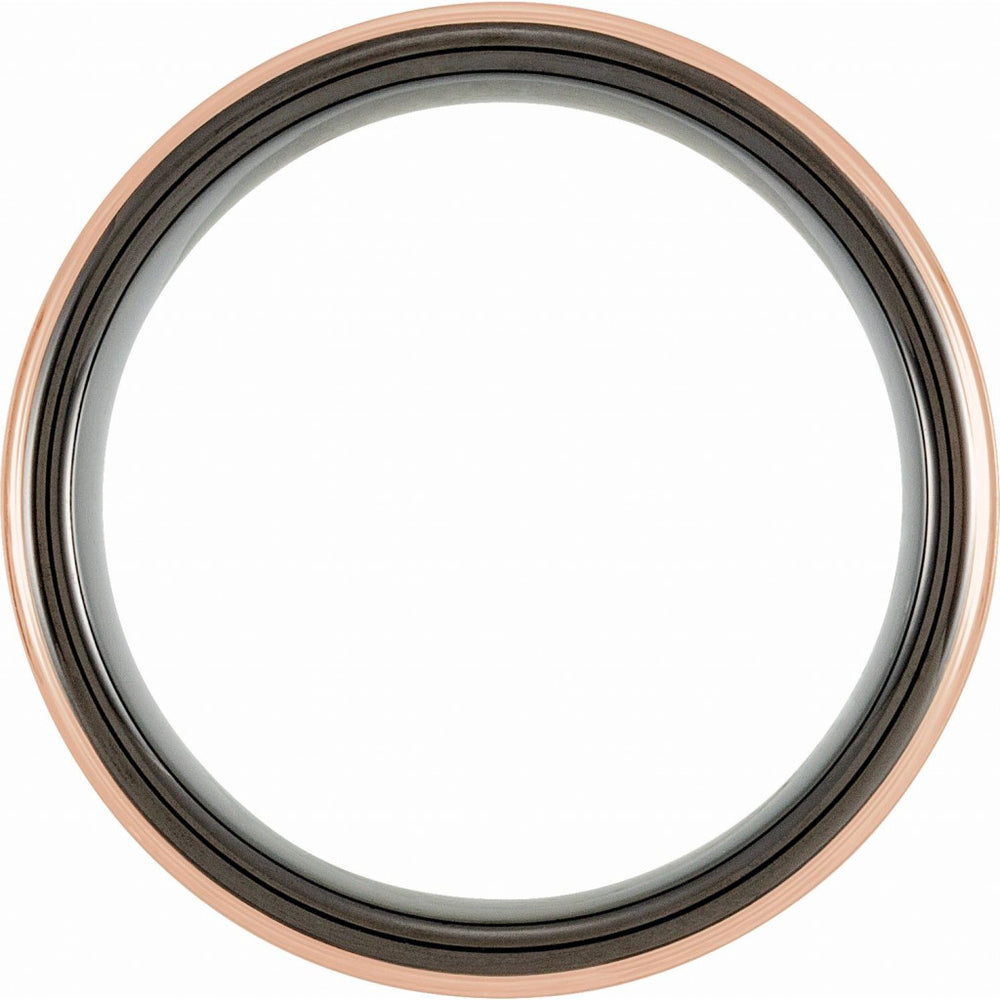 Black and 18K Rose Gold PVD Tungsten 6mm Grooved Band with Satin