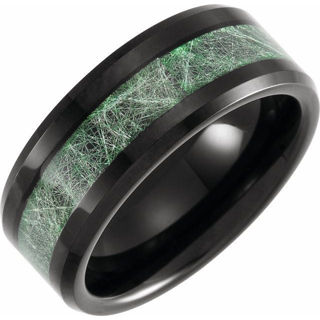 Tungsten 8mm Beveled-Edge Band with Meteorite Style Inlay