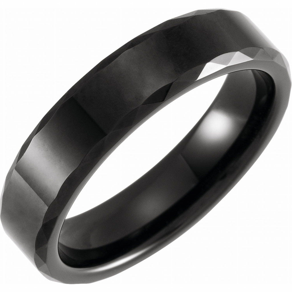 Black PVD Tungsten 6mm Faceted Beveled-Edge Band