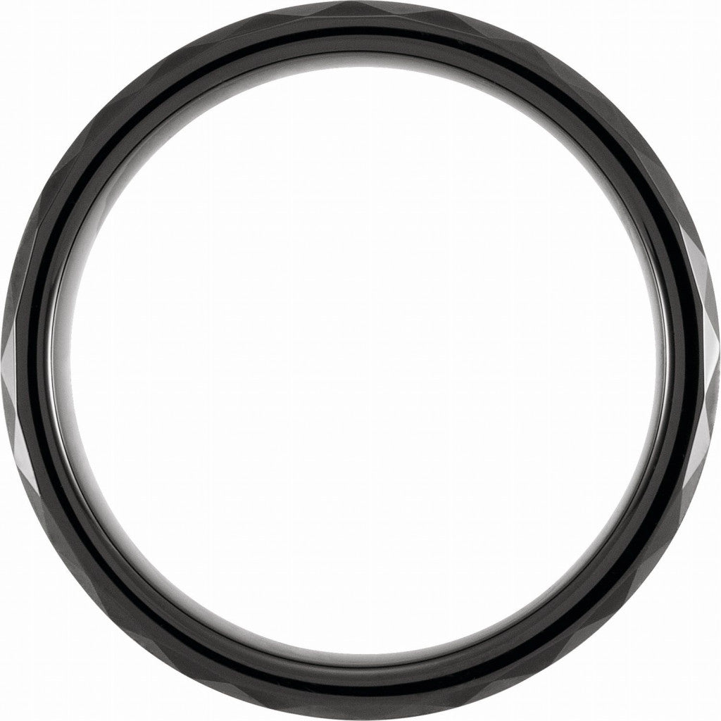 Black PVD Tungsten 6mm Faceted Beveled-Edge Band
