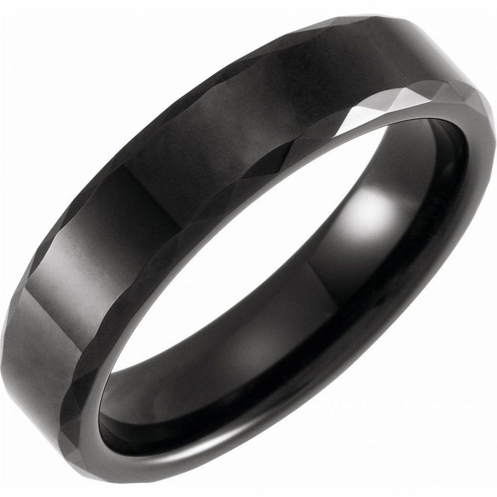 Black PVD Tungsten 6mm Faceted Beveled-Edge Band