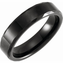Black PVD Tungsten 6mm Faceted Beveled-Edge Band
