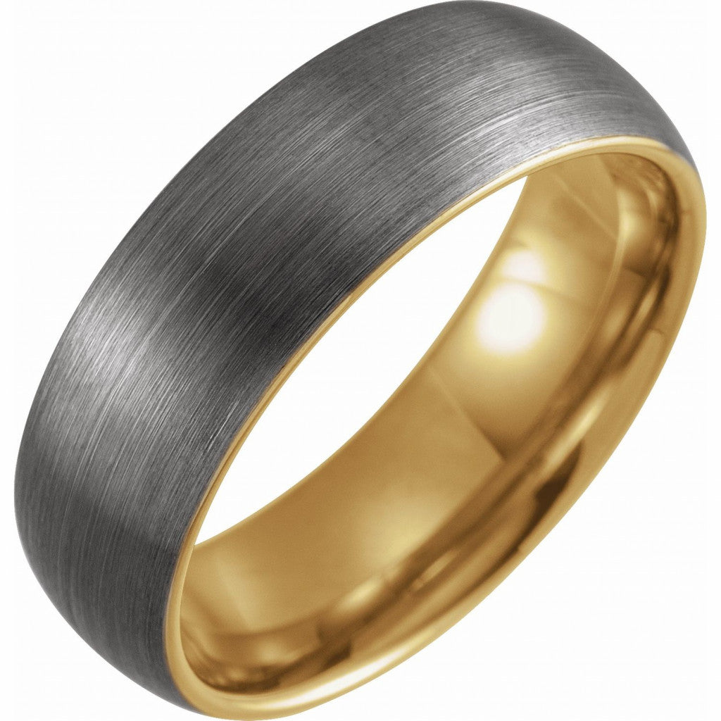 18K Yellow Gold PVD Tungsten 8mm Half Round Satin Finish Band