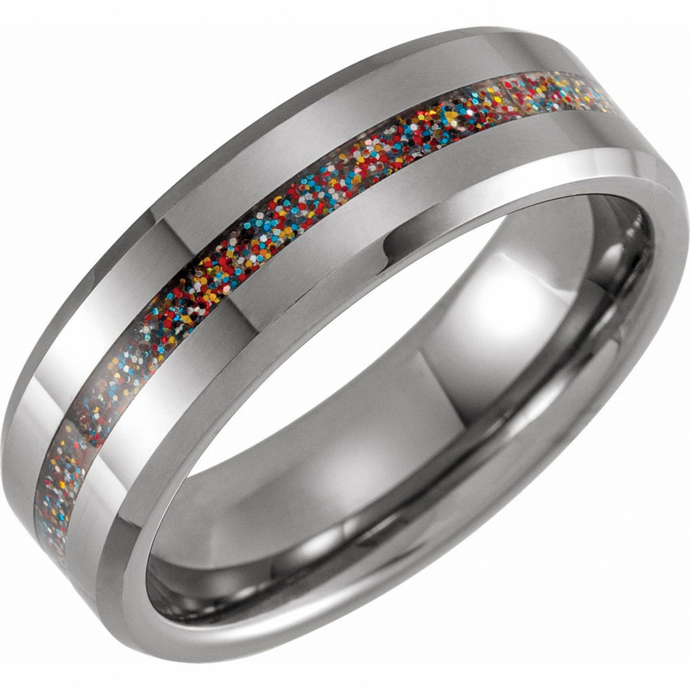 Tungsten 8mm Beveled-Edge Band with Inlay