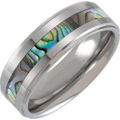 Tungsten 8mm Flat Edge Band with Mother of Pearl Inlay
