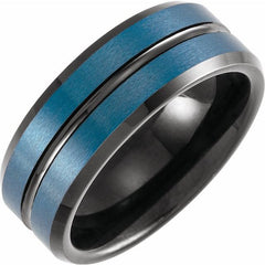 Black and Blue PVD Tungsten 8mm Grooved Band