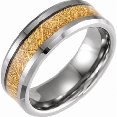 Tungsten Band with Gold Meteorite Style Inlay