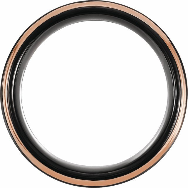 18K Rose Gold PVD and Black PVD Tungsten 8mm Flat Grooved Band