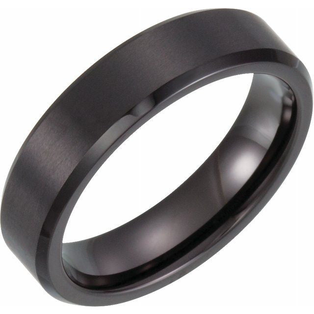 Black PVD Tungsten 6mm Beveled Edge Band