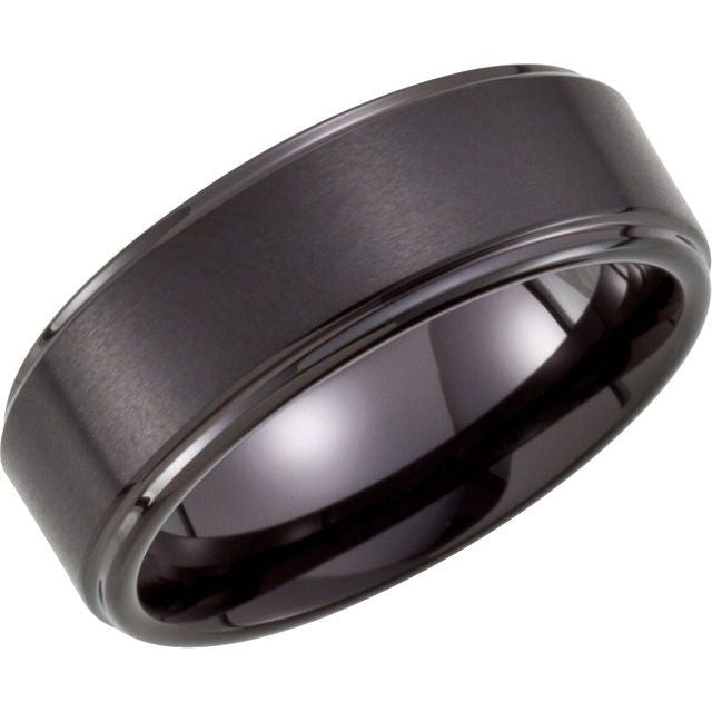 Black PVD Tungsten 8mm Ridged Band
