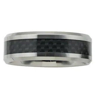 Tungsten 8mm Beveled-Edge Band with Black Carbon Fiber Center