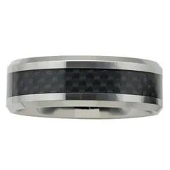 Tungsten 8mm Beveled-Edge Band with Black Carbon Fiber Center