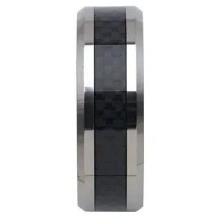 Tungsten 8mm Beveled-Edge Band with Black Carbon Fiber Center