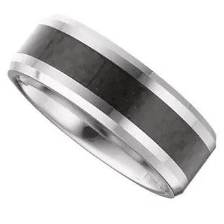 Tungsten 8mm Beveled-Edge Band with Black Carbon Fiber Center